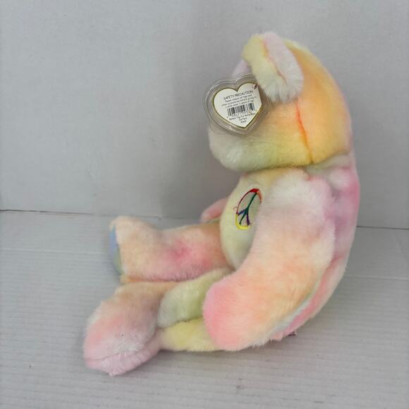 Ty Beanie Buddies Peace Bear Plush Pastel Tie Dye 1999 VTG With Tags 14 Inch - Picture 3 of 10